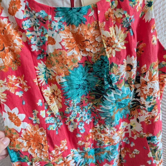 NWT Linen Floral Sheath Dress Pockets Coral & Teal Size 38, Size 6 Summer - Picture 6 of 13